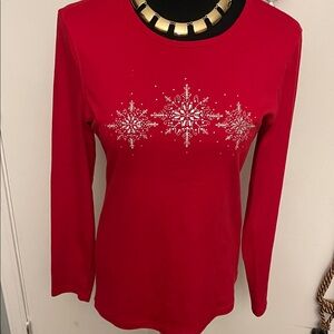 Karen Scott Red Snowflake Long Sleeve Top
